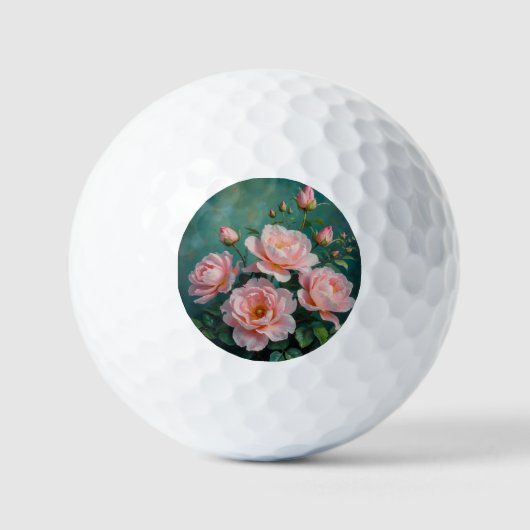 Roze Pioen Kunstwerk op Smaragdgroen Golfballen (Voorkant)