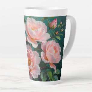 Roze Pioen Kunstwerk op Smaragdgroen Latte Mok