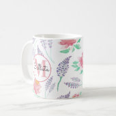 Roze pioen lavendel bloemige Waterverf monogram Koffiemok (Voorkant links)