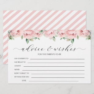 Roze pioen meisje baby shower advies wensen kaarte briefpapier