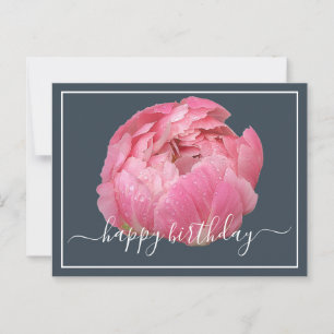 Roze Pioen Met Dauwdruppels Grijze Achtergrond Ver Briefkaart