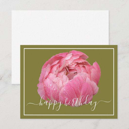 Roze Pioen Met Dauwdruppels Groen Achtergrond Verj Briefkaart (Voorkant / Achterkant)