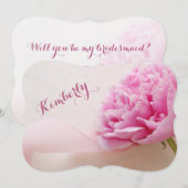 Roze pioen met lint bruidsmeisje kaart (Voorkant / Achterkant)