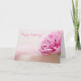 Roze pioen met lint verjaardag kaart