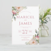 Roze Pioen Moderne Bruiloft Uitnodiging (Staand voorkant)
