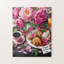 Roze Pioen Moederdag Brunch Legpuzzel