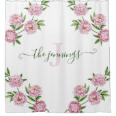 Roze Pioen Monogram Badkamer Gordijn (Voorkant)