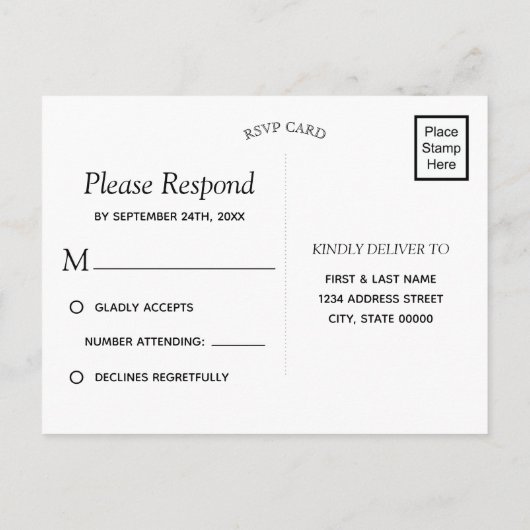 Roze Pioen & Navy Achtergrond | RSVP Uitnodiging Briefkaart (Achterkant)