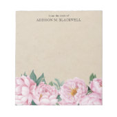 Roze pioen op perkament van het bureau van notitieblok (Voorkant)