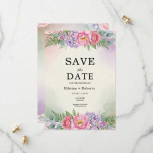 Roze Pioen Paarse Hortensia Bloemige Bewaar de Dat Save The Date