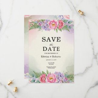 Roze Pioen Paarse Hortensia Bloemige Bewaar de Dat Save The Date
