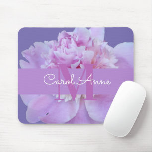 Roze Pioen Paarse Monogram Bloemen Paarse Muismat