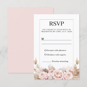 Roze Pioen Pampas Gras RSVP Antwoordkaart Kaartje