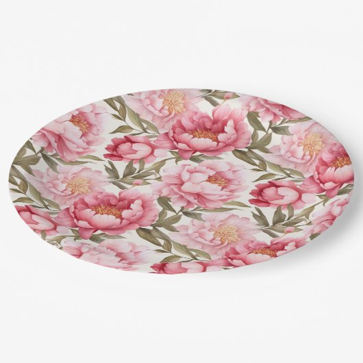 Roze Pioen Papier Borden Papieren Bordje (Gekanteld)