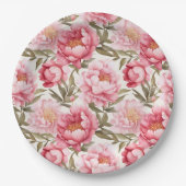 Roze Pioen Papier Borden Papieren Bordje (Voorkant)