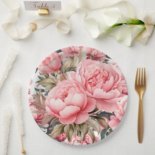 Roze Pioen Papieren Bordje (Huwelijk)