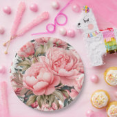 Roze Pioen Papieren Bordje (Feest)