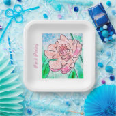 Roze Pioen Papieren Bordje (Feest)