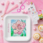 Roze Pioen Papieren Bordje (Feest)