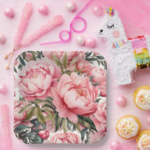 Roze Pioen Papieren Bordje (Feest)