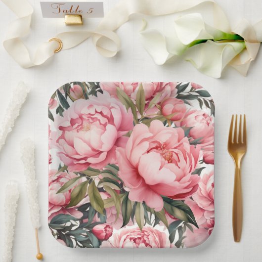 Roze Pioen Papieren Bordje (Huwelijk)