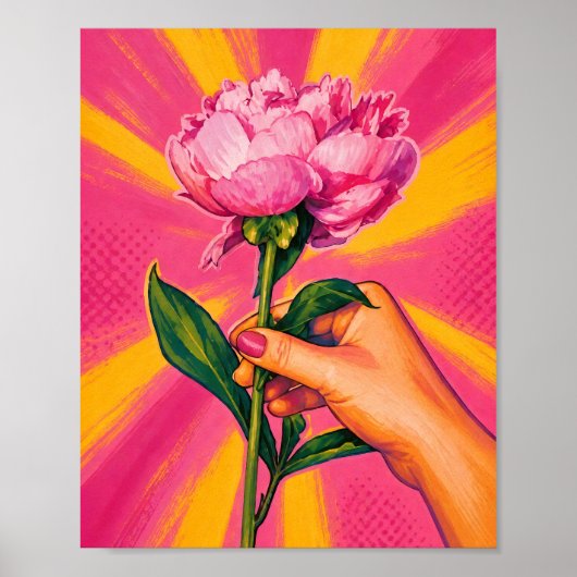 Roze Pioen Pop Art Fijne Kunstprint Poster (Voorkant)
