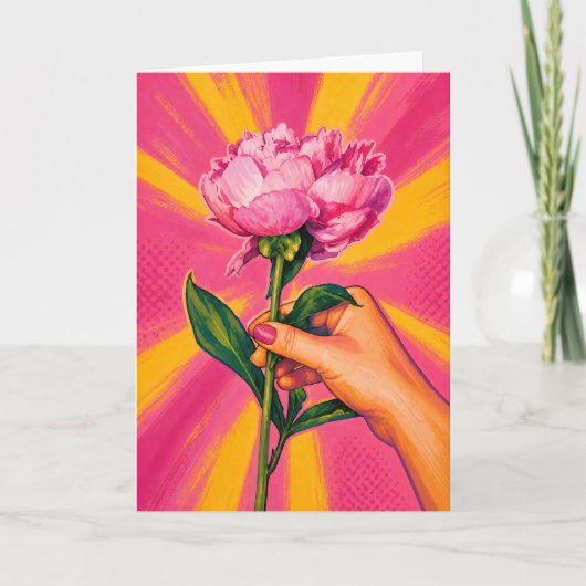 Roze Pioen Popart Briefpapier Kaart (Voorkant)