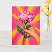 Roze Pioen Popart Briefpapier Kaart (Gele Bloem)
