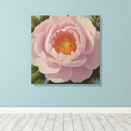 Roze Pioen Portret Canvas Afdruk (Insitu (Houten vloer))
