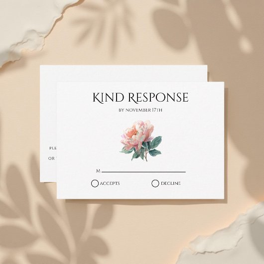 Roze Pioen QR Code Elegante Trouwkaart RSVP Kaartje