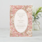 Roze Pioen Retro Elegante Trouw Uitnodiging (Staand voorkant)