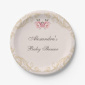 Roze  pioen rococo bloemen Baby shower Papieren Bordje (Voorkant)