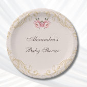 Roze pioen rococo bloemen Baby shower Papieren Bordje