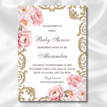 Roze pioen  Rococo Floral Baby shower