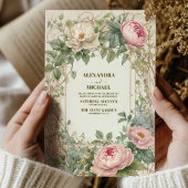 Roze Pioen Romantische Art Nouveau Bruiloft Kaart