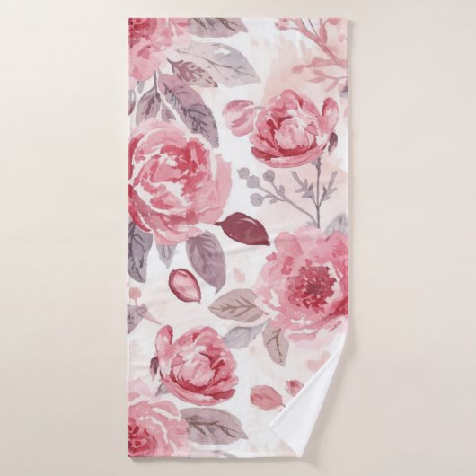 Roze Pioen Roos Waterverf Bloementuin Badhanddoek (Badhanddoek)