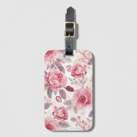 Roze Pioen Roos Waterverf Bloementuin Bagagelabel (Voorkant (verticaal))