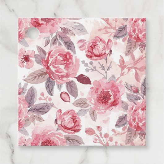 Roze Pioen Roos Waterverf Bloementuin Bedankjes Labels (Voorkant)