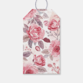 Roze Pioen Roos Waterverf Bloementuin Cadeaulabel