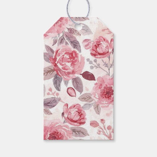 Roze Pioen Roos Waterverf Bloementuin Cadeaulabel (Voorkant)