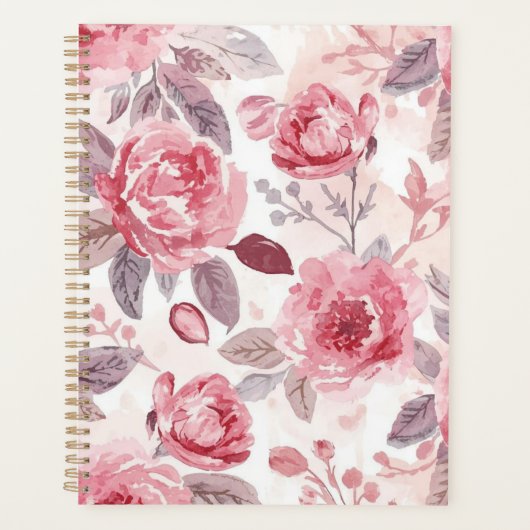 Roze Pioen Roos Waterverf Bloementuin Planner (Voorkant)