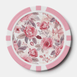 Roze Pioen Roos Waterverf Bloementuin Poker Chips