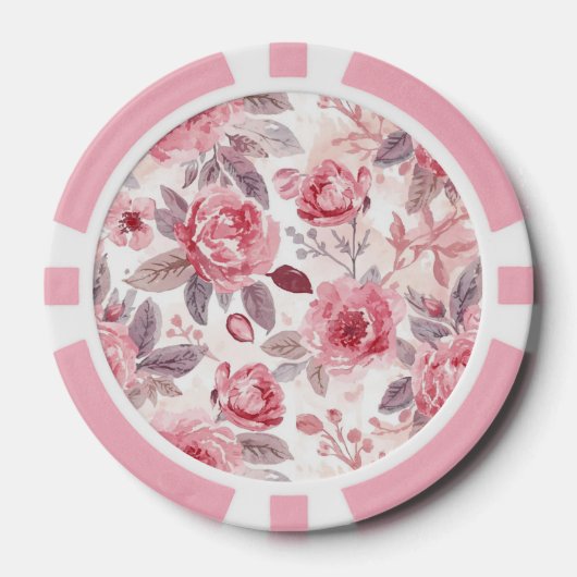 Roze Pioen Roos Waterverf Bloementuin Poker Chips (Voorkant)