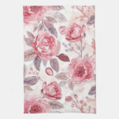 Roze Pioen Roos Waterverf Bloementuin Theedoek (Verticaal)