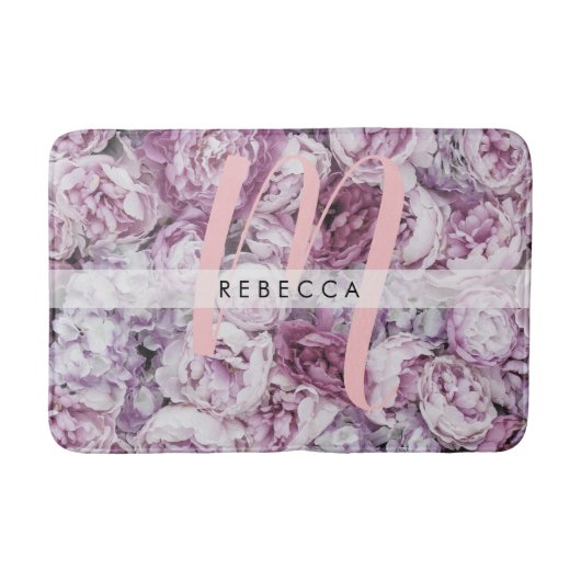 Roze Pioen Rozen Bloemen Stijlvol Monogram Badmat (Voorkant)