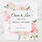 Roze Pioen Rozen Bruiloft Feest Wijn Etiket (Enkel label)