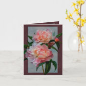 Roze Pioen Rozen Wenskaart Kaart (Gele Bloem)