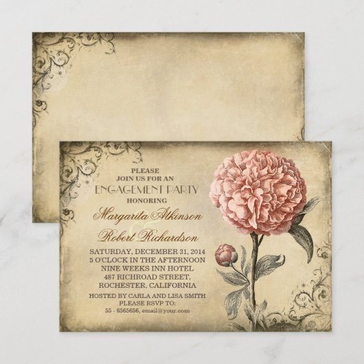  roze pioen rustieke verlovingsfeest kaart (Voorkant / Achterkant)