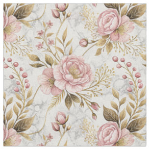 Roze Pioen & Salie Botanisch Bloempatroon Kunstwer Stof