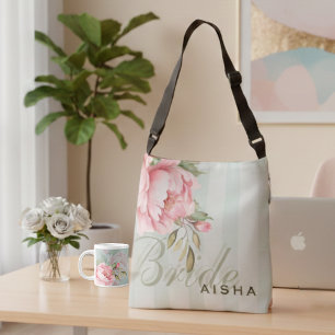 Roze Pioen & Salie Groene Bloemen Crossbody Tas